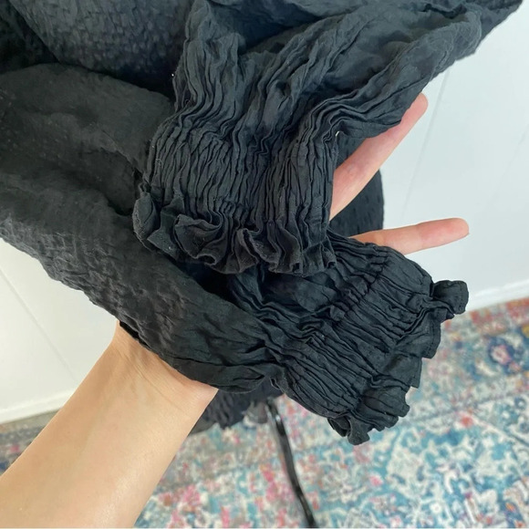 Frame V Neck Smocked Dress Mini Size Small Cotton Ruched Long Sleeve - Picture 5 of 14